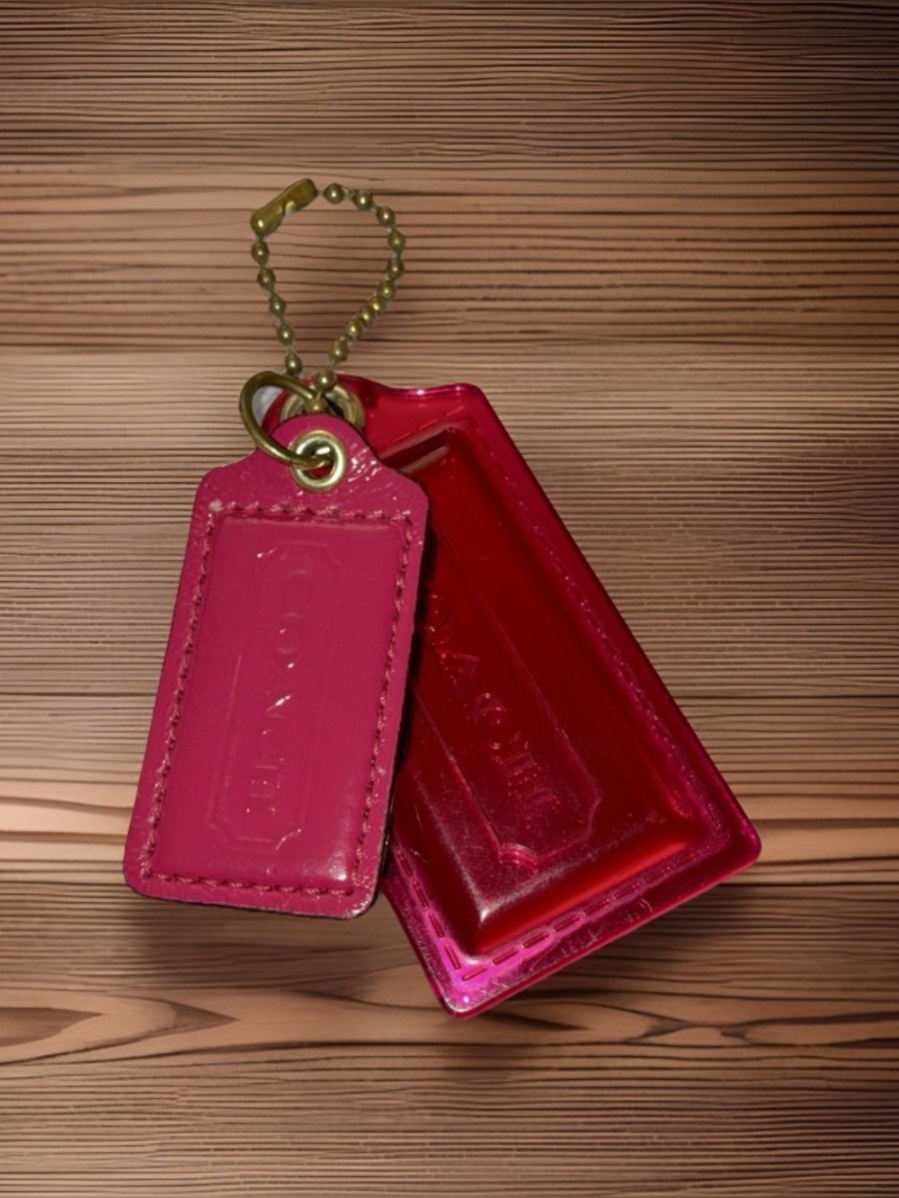 Coach Poppy Pink Leather & Reflective Acrylic Hang Tag Set
